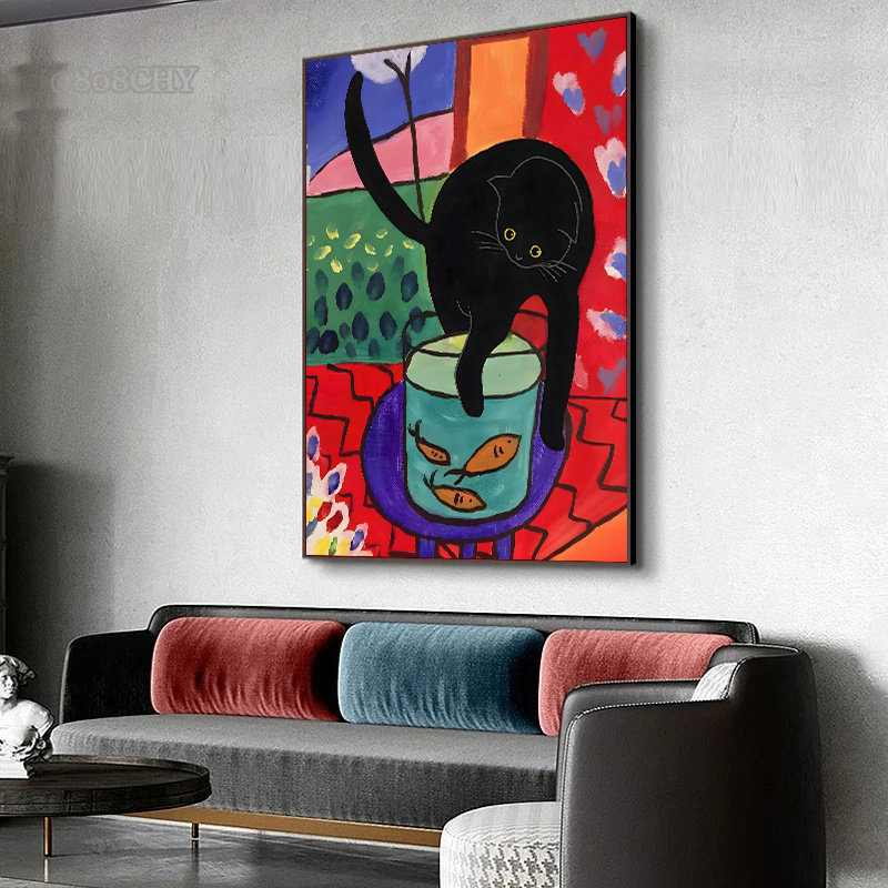 Black Cat Henri Matisse Funny Art Canvas Painting Funny Cat By Matisse Posters and Prints Wall Art Mural for Interior Home Decor