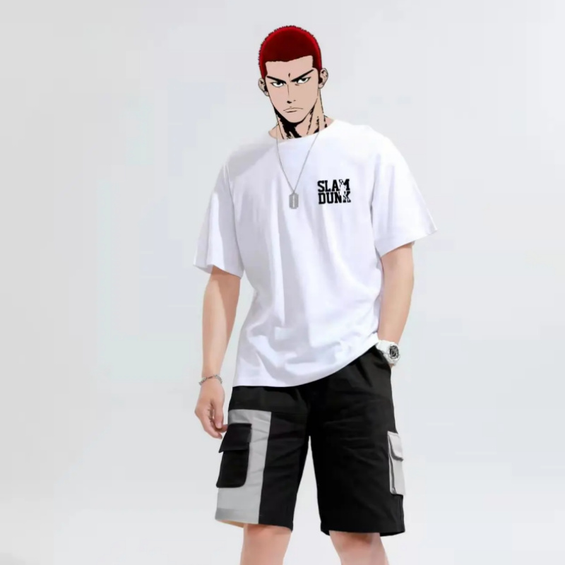 Anime Shohoku High School Basketball Team Sakuragi Rukawa Mitsui da allenamento Magliette da uomo a maniche corte Trote bianche casual cotone