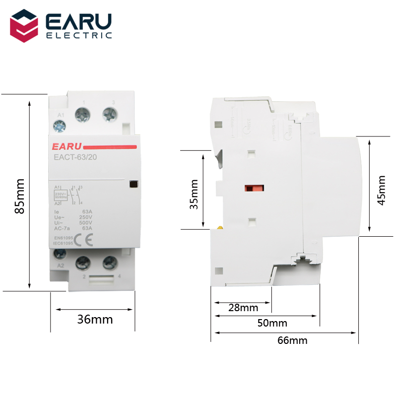 2p 32-63A AC 110V 220V 50/60Hz Din Rail House Home Contactor Switch Controller 2No 2NC 1No 1NC DAY Smart Home Hotel