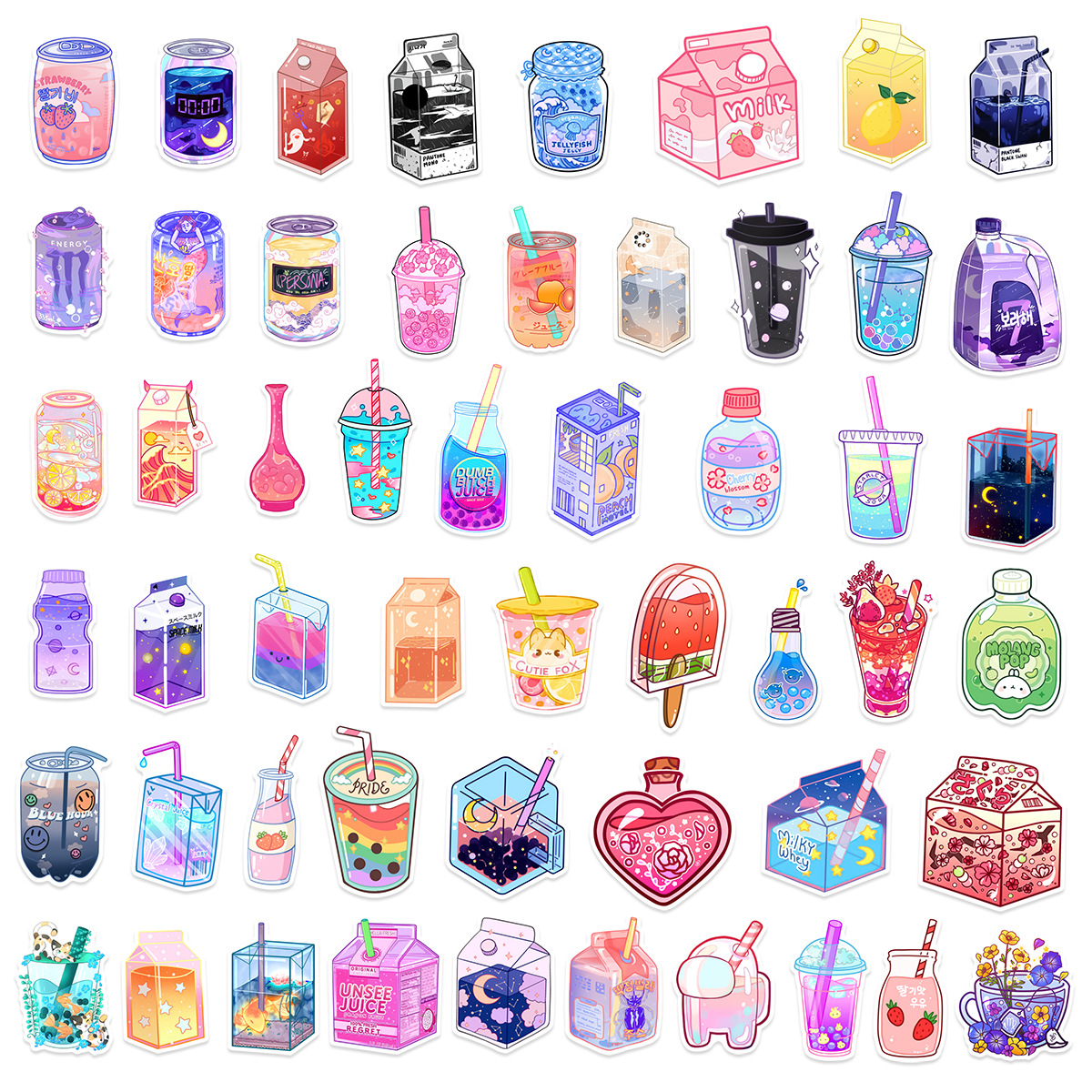 10/25/50st Style Cute Drink Cup Graffiti Stickers för DIY Scrapbook Travel Bagage Water Bottle Guitar Laptop Pad Telefon