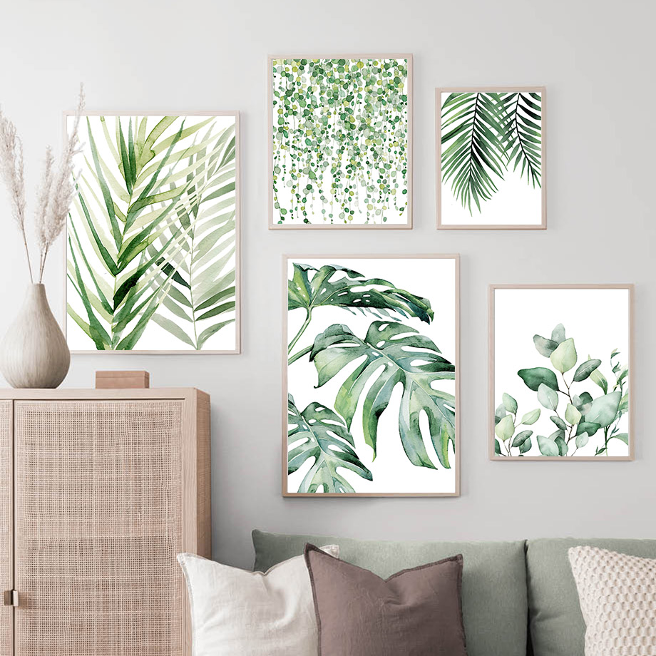 Canvas Painting Spring Green Watercolor Plant Leaves Palm Nordic Posters And Prints Home Wall Art Pictures Living Room Decor