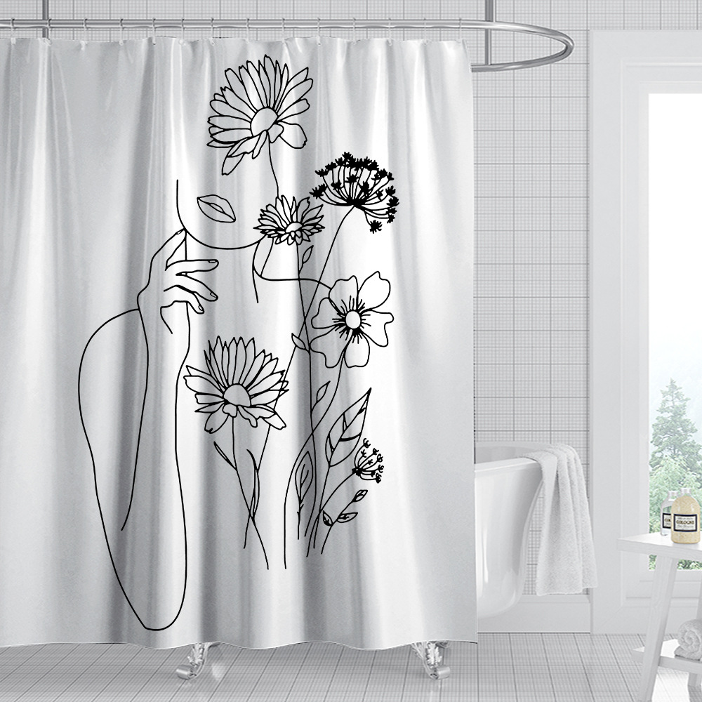 Vit duschgardin enkel konstlinje kvinnliga gardiner för kök vattentätt polyester badrumstillbehör badgardin kortina
