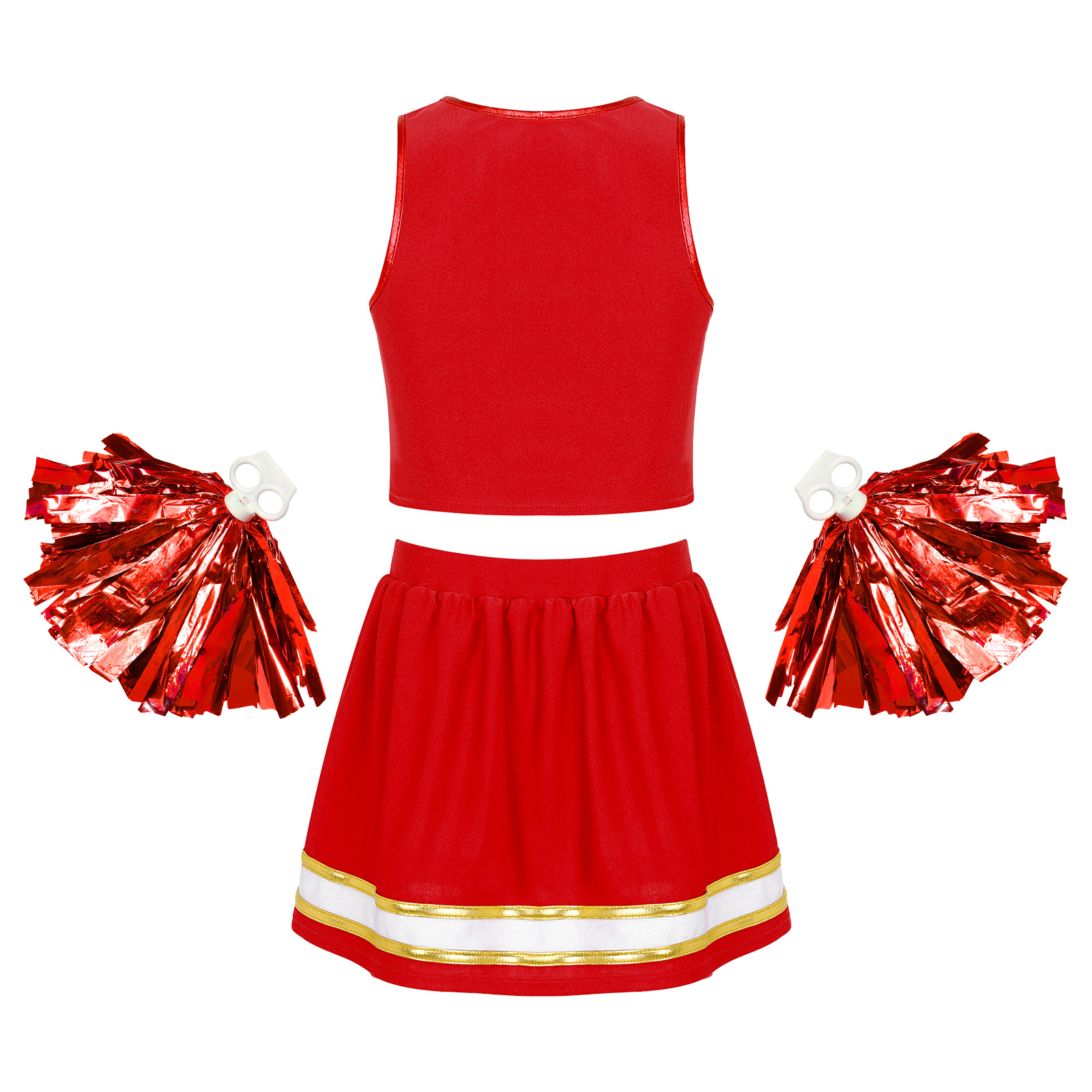 Kids Girls Cheerleading Uniform Cheer Dancewear V Neckline Letters Printed Crop Top with Skirt and Tassel Flower Balls