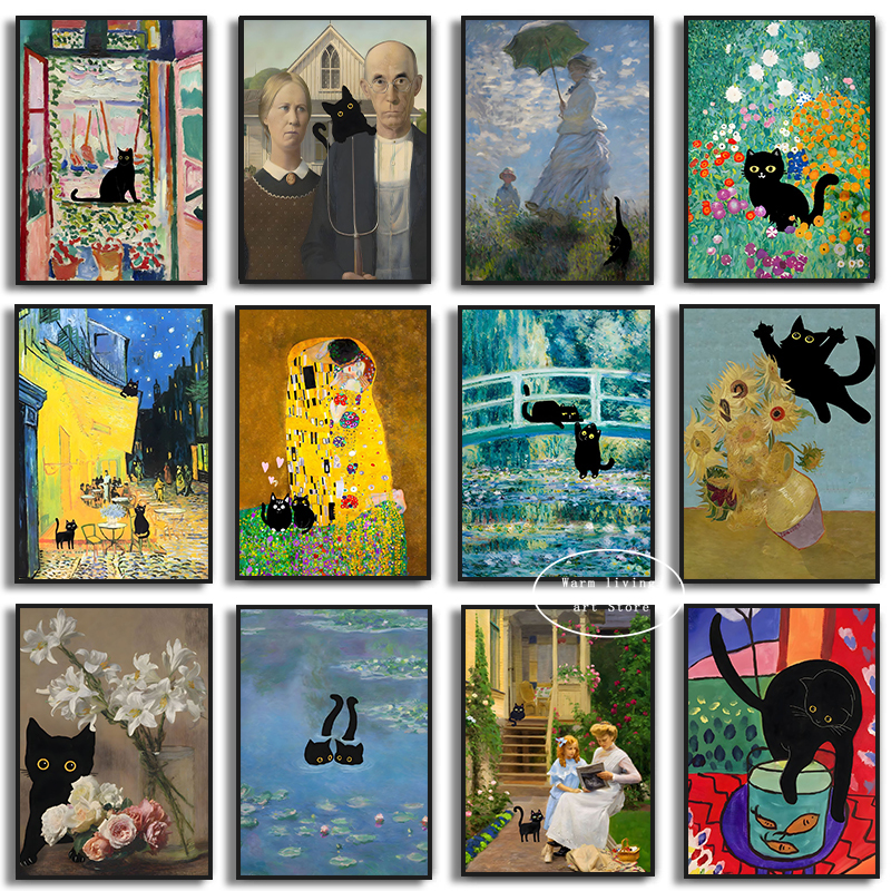 Van Gogh Terrasse des Cafés Schwarze Katzenmonet Matisse Offenes Fenster Poster Gustav Klimt Leinwand Malerei Wandkunst Prints Wohnkultur