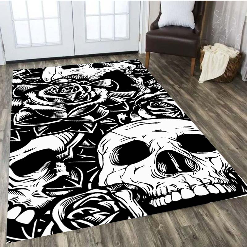 Black Skull Horror Home Salon Room Tapis d'entrée Mat de porte du tapis de porte