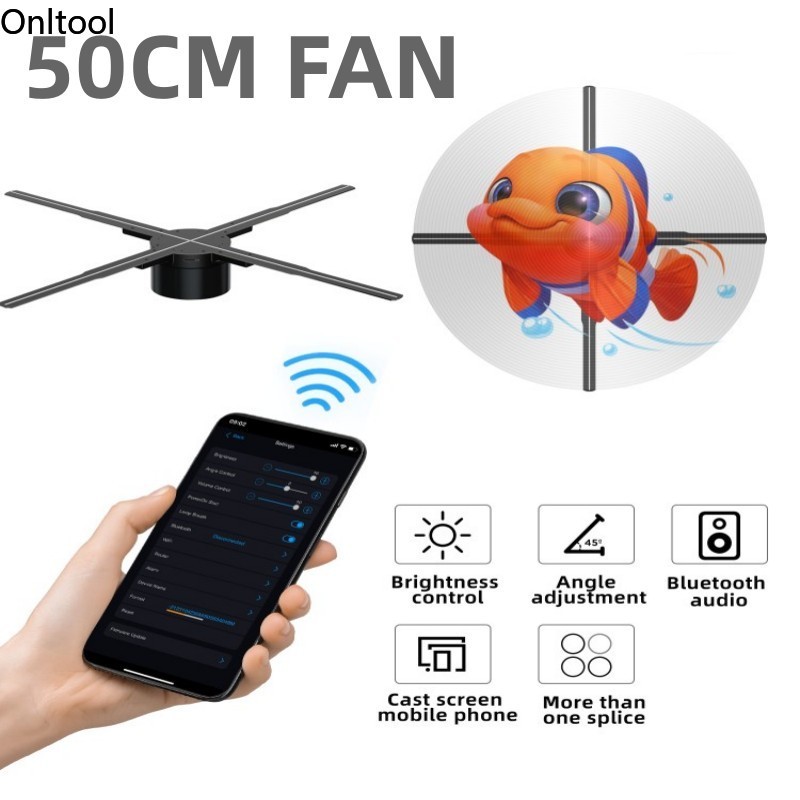 NUOVO PROGETTORE DI FAN 3D OLOGRAM 3D P50 WiFi Segno LED REMOTO LOGO DI PUBBLICITÀ PROGETTORE IMMAGINE VIDEO VIDEO LAMPO