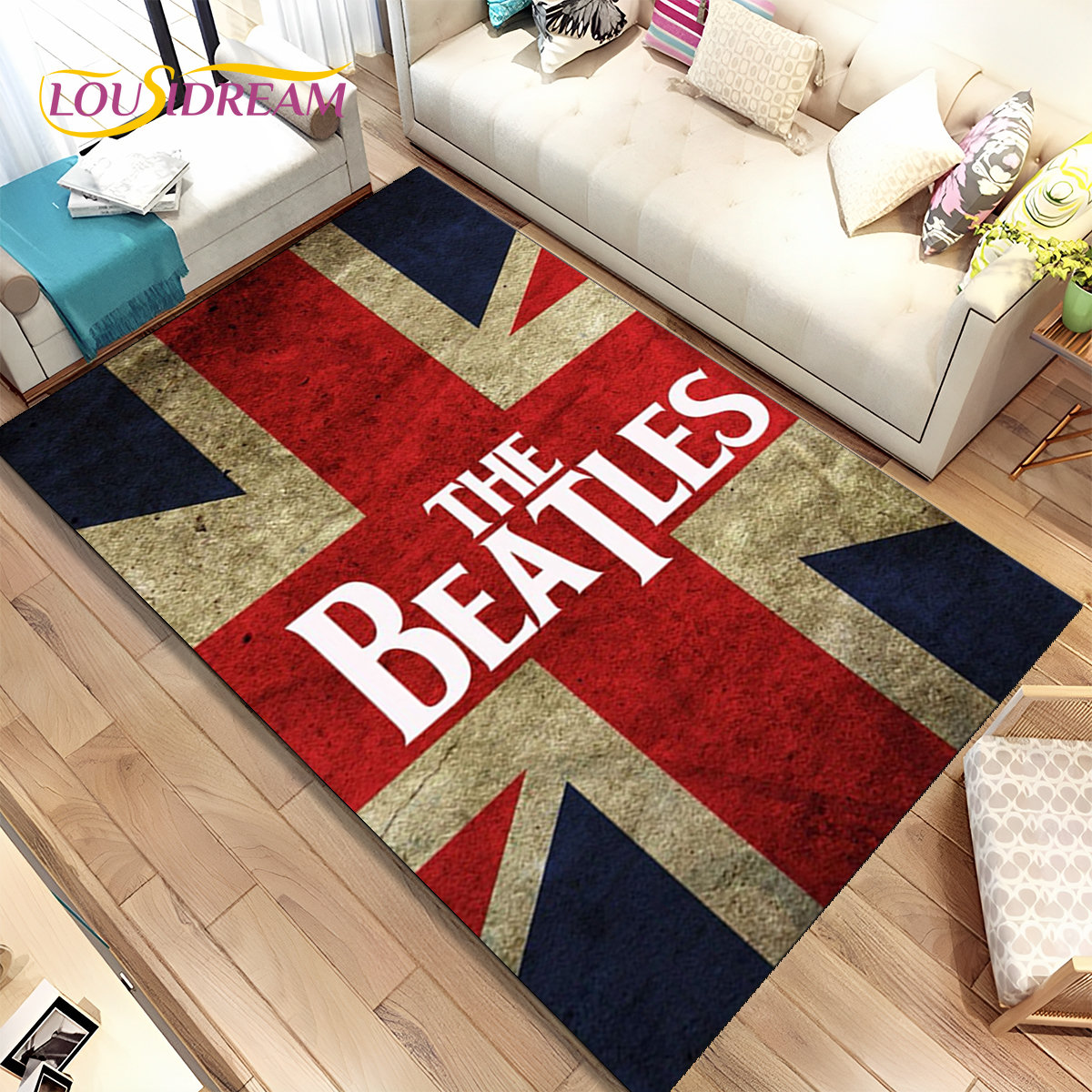 3D B-Beatles Rock Band Area Rug、Home Living Room Children Bedroom Sofa Doormat Decor、子供たちは滑り止めの床マットを演奏する