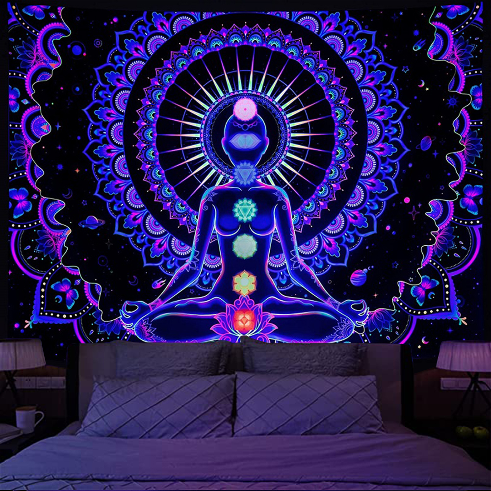 Yoga fluorescerende tapijtwand hangende doek tapijt tapestries kamer decor lumineuze achtergrond esthetische gloed onder ultraviol