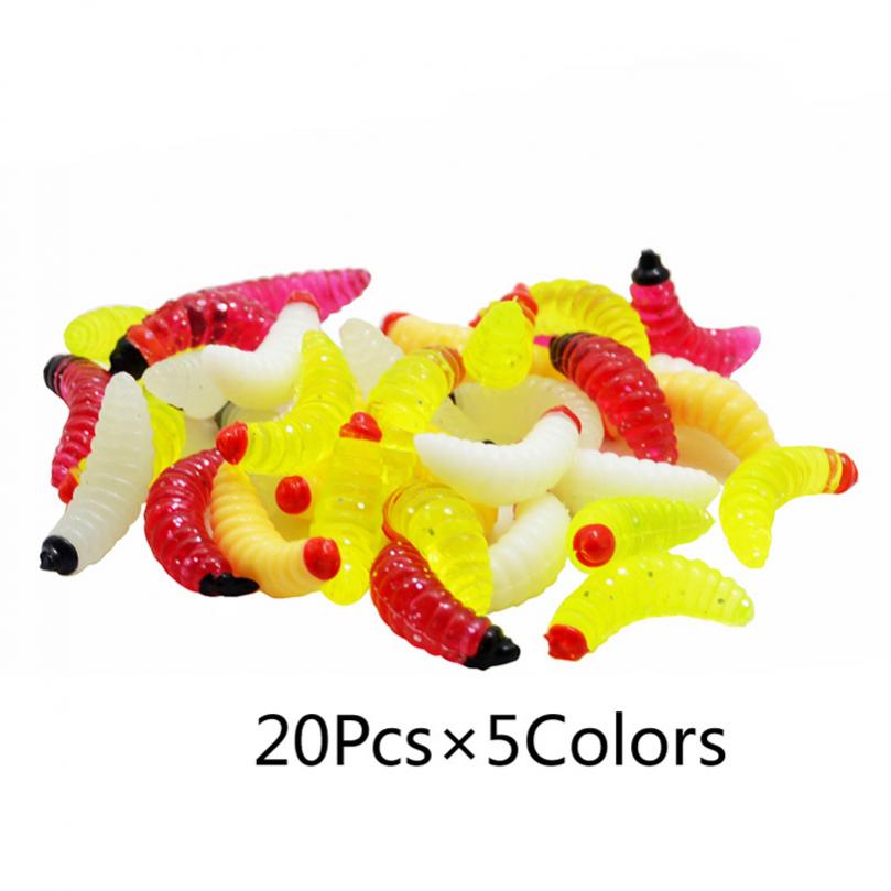 100 pezzi/scatola Design leggero in silicone esche a vermi morbide i esche la pesca a basso misto, esca da pesca a vermi di pane