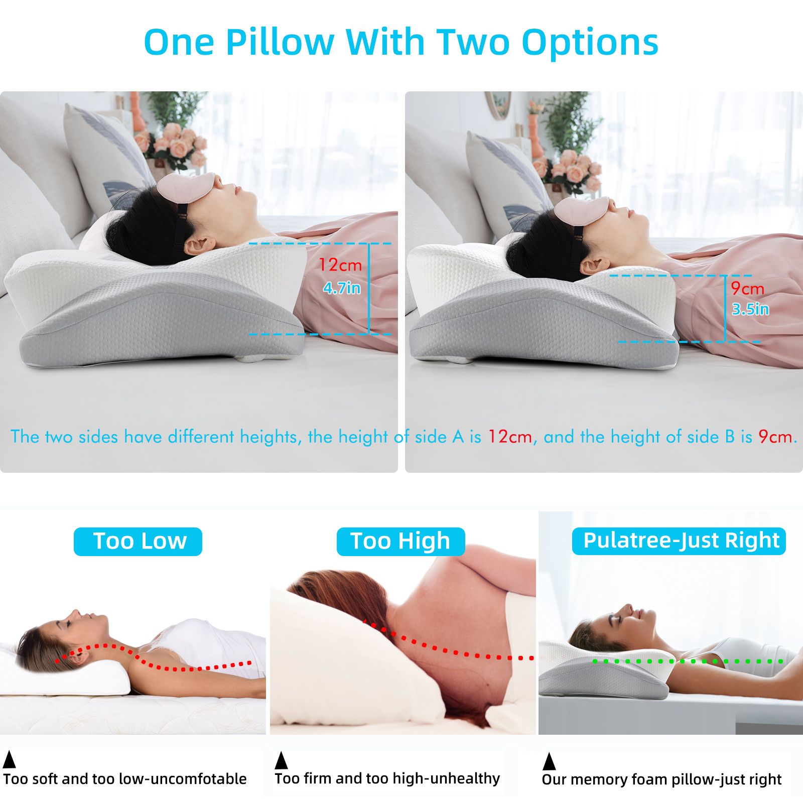 Orthopedic Memory Foam Pillow Anti-Snoring Ergonomic 58x38cm Slow Rebound Cervical Pillow Neck Pain Relief for Side Back Sleeper