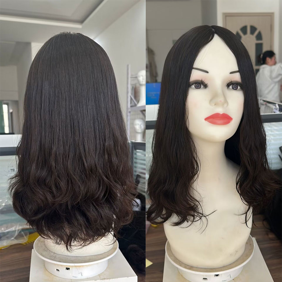 Naturale #4 Silk Top Top Wig ebreo Bottom Wave Wig Wigs Human Hair donne europei Vergine Capannie Kosher parrucca parrucche Top Silk Top