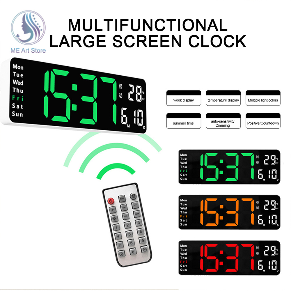 13-дюймовые светодиодные цифровые настенные часы дистанционное управление температурой температура неделя дисплея Таблица памяти, установленные на стенах, двойные электронные сигналы тревоги.