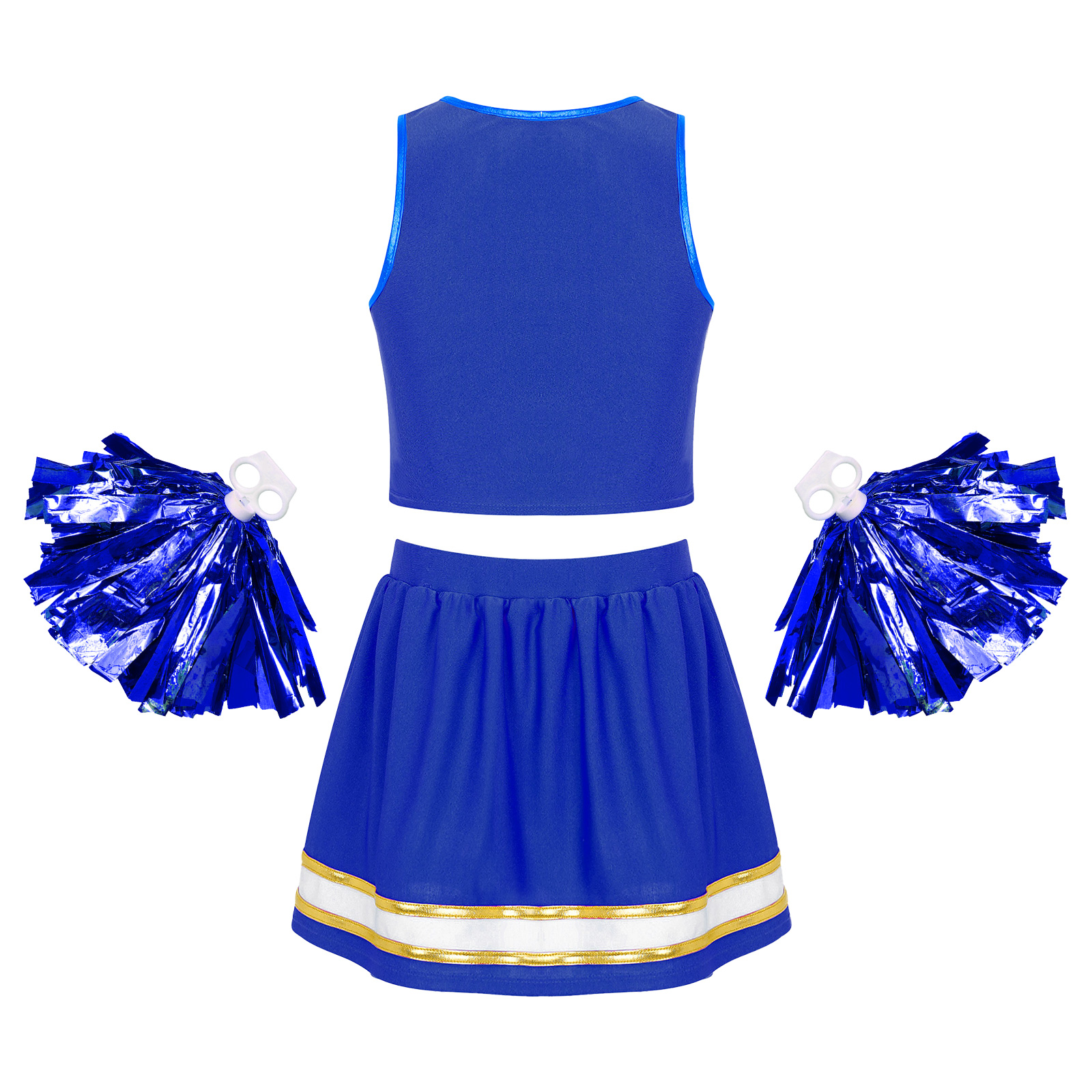 Kids Girls Cheerleading Uniform Cheer Dancewear V Neckline Letters Printed Crop Top with Skirt and Tassel Flower Balls