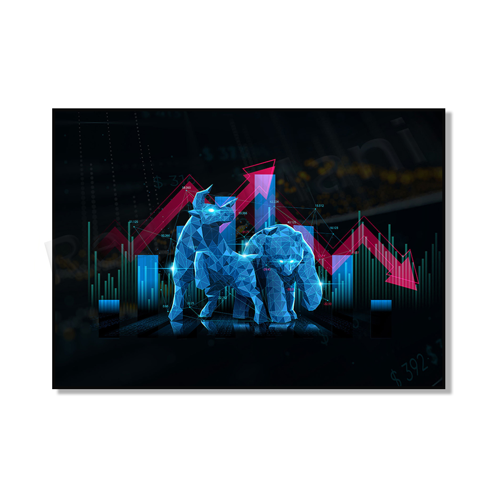 Aktiemarknad Wall Street Bull and Bear Art, Trading Canvas Print Affisch. Investor Office Decoration, Investing Money Forex Poste