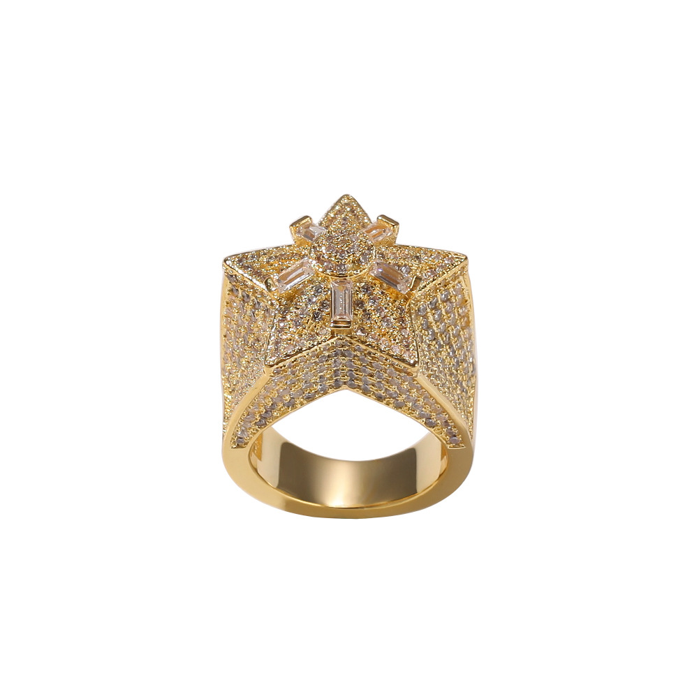 Hip Hop Topling Star Casting Rings 18K Gold vergulde verlichte spanning vingerring