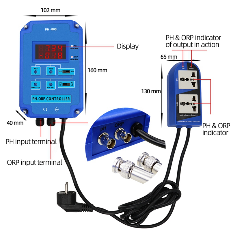 Akvaryum Hidroponikler için Dijital 2'si ORP PH Metre Havuz Su Test Cihazı PH-ORP Kontrolörü, Çıktı Gücü Rölesi ile Tesis Havuz Spa