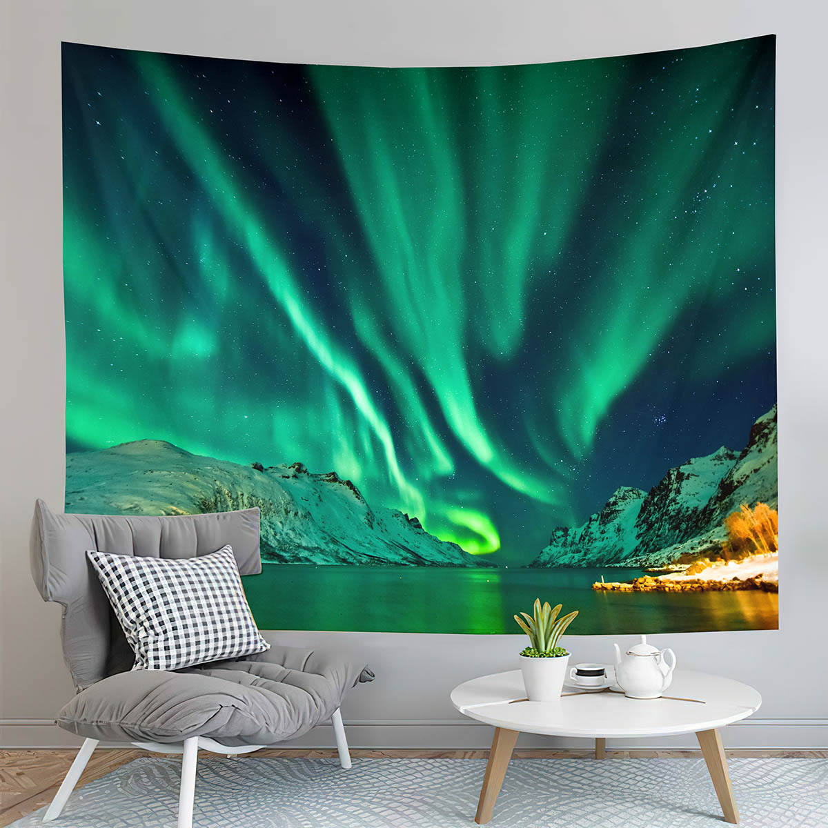 Northern Lights Tapestry Mountains Sea Tapestry Natural Landscape Tapestry Art Home Living Room Bedroom Dorm Decor Tapefries