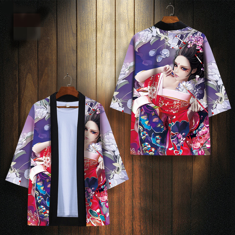 Yukata Men Patchwork Print Kimono et Shorts Set Vêtements Asian Streetwear Chinese Style Cardigan Shirt Robe Haori Kimonos