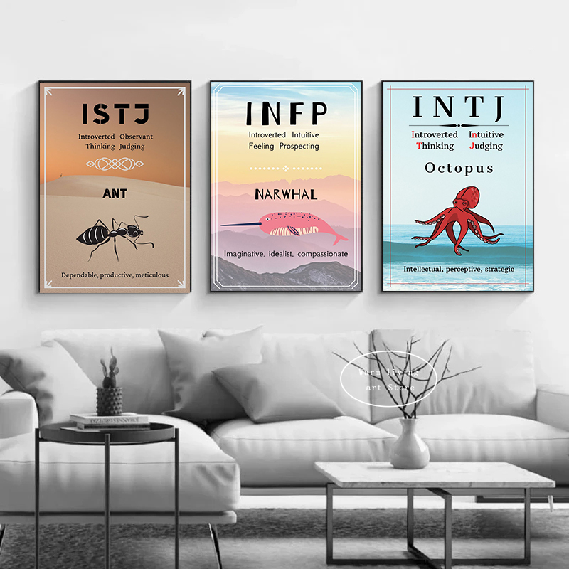 110 Personalities ISFP ENTP ESFJ Posters Canvas Painting Animal Panda Bear Fox Meerkat Motivational Wall Art Kid Room Home Decor