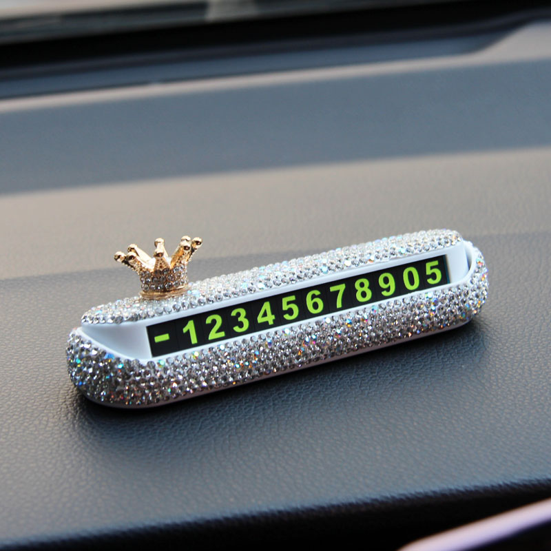 Creative Crown Rhinestones Tillfälliga parkeringskort Telefonnummer Kortplatta Telefonnummer Kort Crystal Car Stickers Dekor