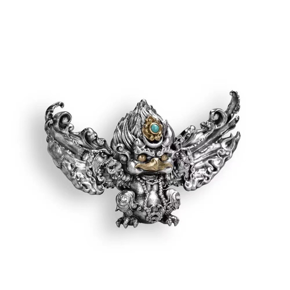 Foyuan Silver Color National Trend Tibetan Style ethnique Golden Winged Roc Bird Pendant Collier PAPIRAGE ACCESSOIRES