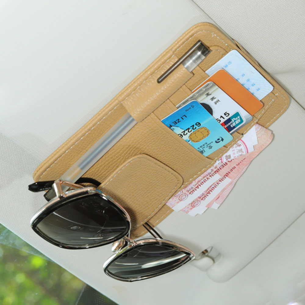 سيارة تلقائية شمس Visor Leather Leather Organizer Card Card حامل النظارات الشمسية متعددة الوظائف المظلة مخزنة ترتيب 2018