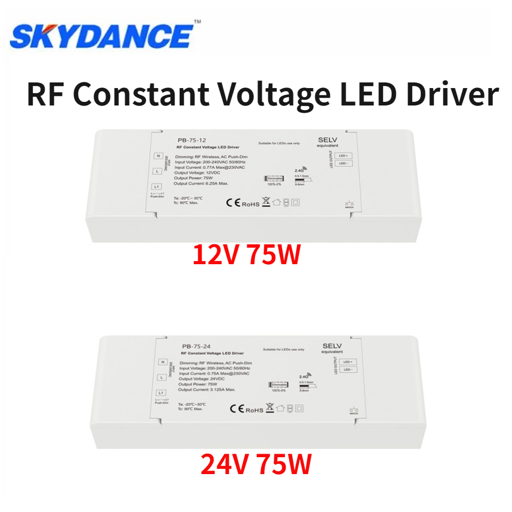 Skydance RF2.4g Tension constante DED DIMMable Conducteur AC Push Dim AC220V-240V à DC12V / 24V 75W PWM DUCHAGE POUR LES LUCES LED