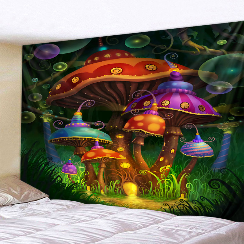 Psychedelic Mushroom 3D Printing Tapestry Hippie Fantasy Colorful Art Tapestry Mandala Bohemian Family Dormitory Wall Decoration