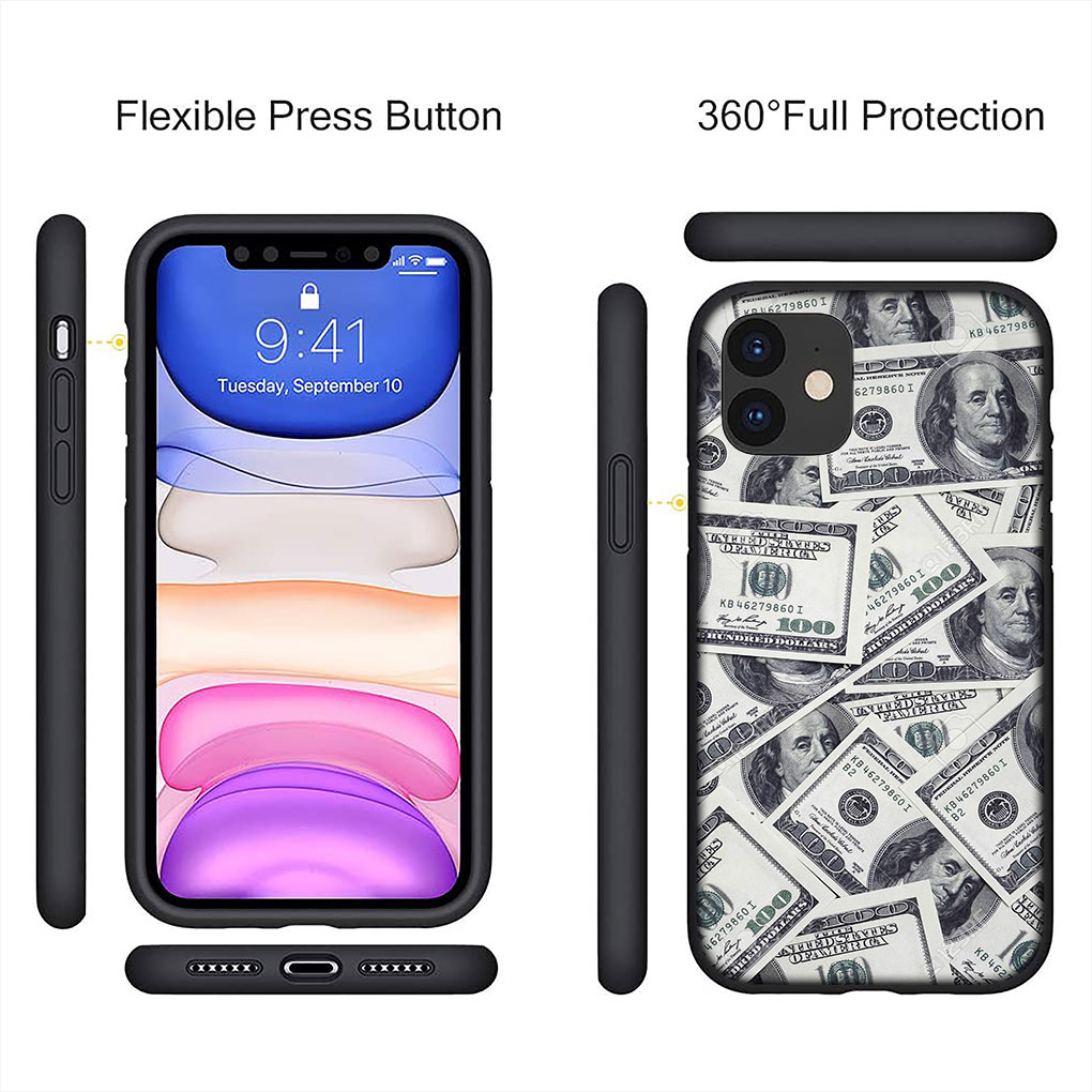 Pengar 100 dollar Soft Cover -fodral för iPhone 14 13 12 mini 11 Pro X XR XS Max 6 7 8 6S Plus + SE Phone Casing