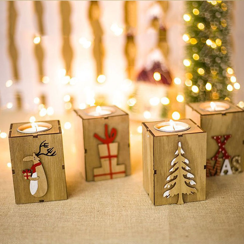 Lámpara de mesa de velas de velas de madera de Navidad para decoraciones de luz de té