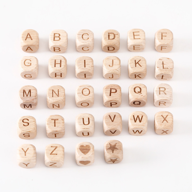 12mm Wooden Letters Beads English Alphabet DIY Baby Personalized Name Pacifier Chain Clips Bracelet Accessories Teethers