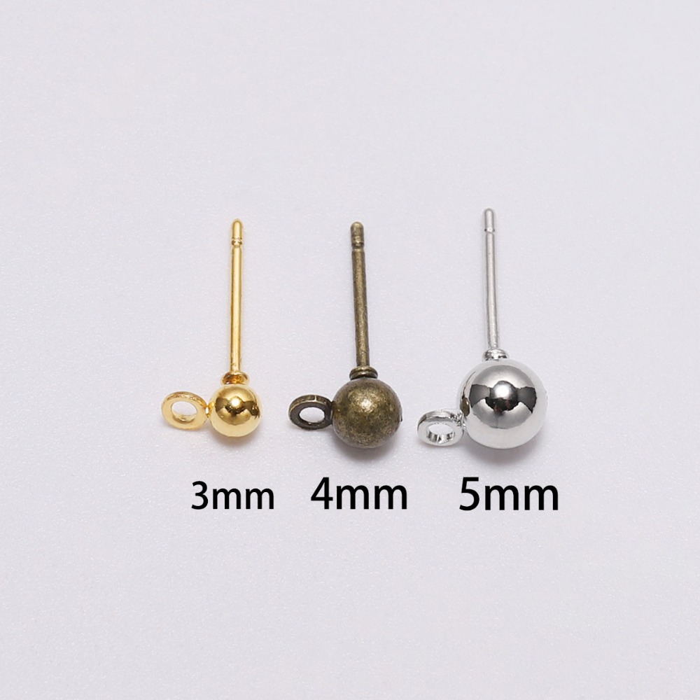 / 3/4 / 5 mm Boucles d'oreilles Perges de balle Pin de tête à tête Pin d'oreille avec bouchon d'oreille pour les bijoux de fabrication d'accessoires