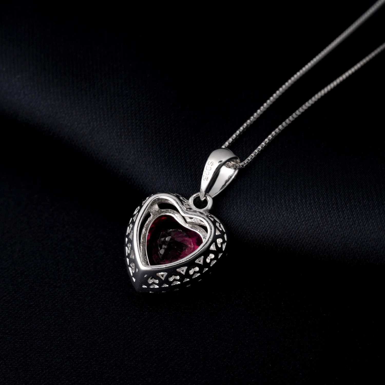 Pendant Necklaces Potiy Heart Shape 3.6ct Created Ruby Pendant Necklace No Chain 925 Sterling Silver for Women Daily Wedding Party Jewelry 240410