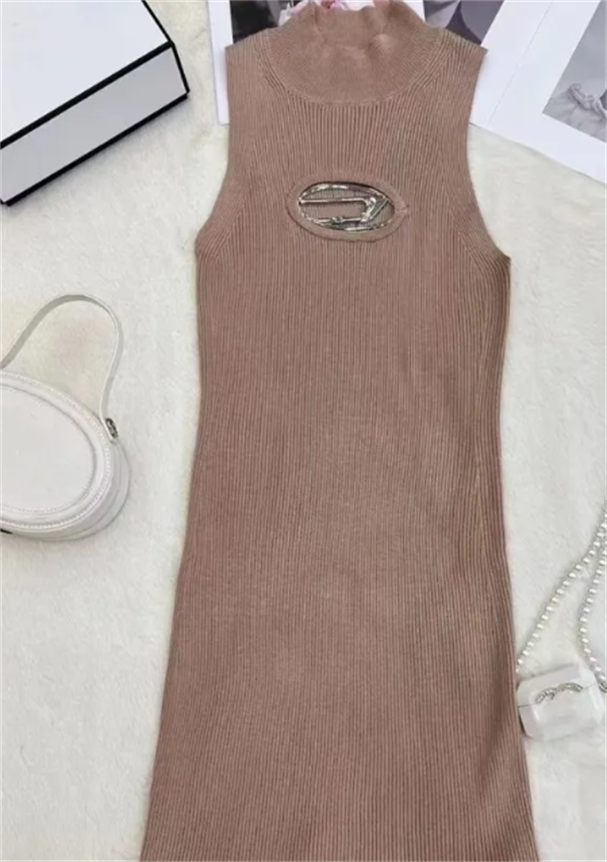 Knit long dress woman fashion metal lettle t shirt womens summer dresses casual lady slim sleeveless top sexy cotton clothing Knitting Dress Femme Skirts Size S-XL