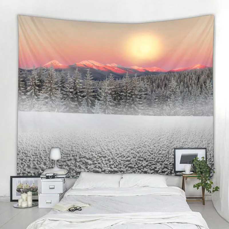 Tapestry Tapestries Christmas View Forest Snow Wall Hanging Bohemian Festival Room Art Decoration Home Wall Blanket Background Fabric R0411
