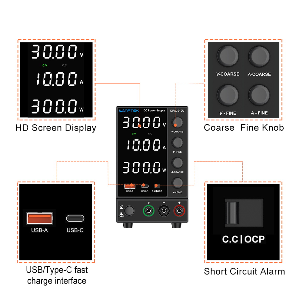 Wanptek DC Laboratory Power Supply Adjustable 30V 10A Lab Regulator Switching Power Supply 30V 6A