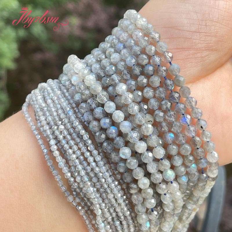 2/3/4 mm à facettes rondes gris Labradorite Stone Seed Spacer Perles pour accessoires de bricolage Bracelet Collier Bijoux de Bracelet Maison de 15 