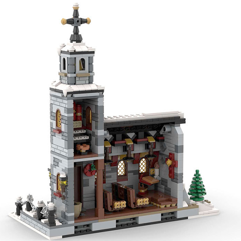 City Street Snow House Winter Village Christmas Church Building Build Build Town Street Shop Architecture Brick Model Toy For Kid Gifs