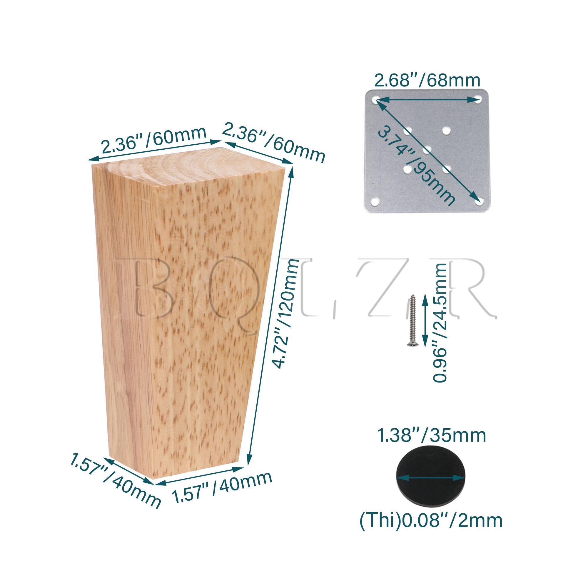 BQLZR 4 stycken träfärg oavslutad fyrkantig solid träroffa ben för möbler 4.72 tum