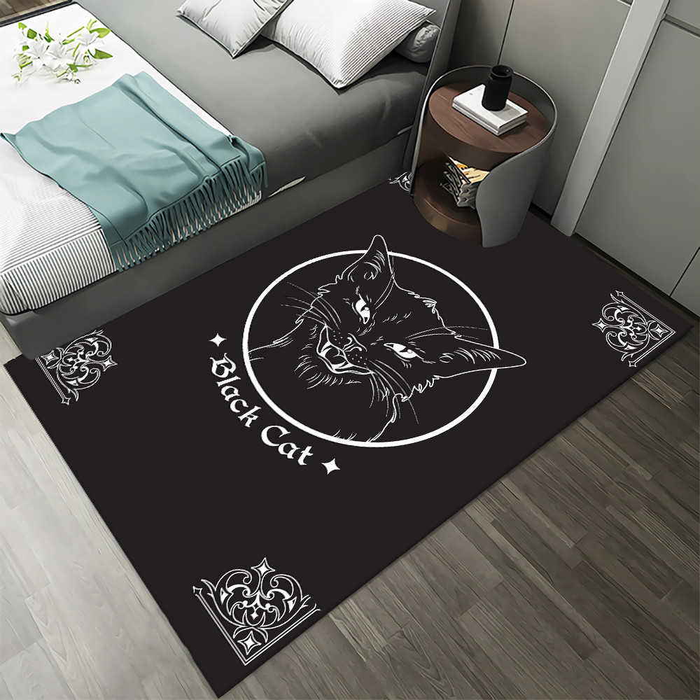 Witchcraft Black Cat Printing Carpet Home Living Room Decorative Bedroom Carpet Non-slip Kitchen Bathroom Rugs Hallway Doormat