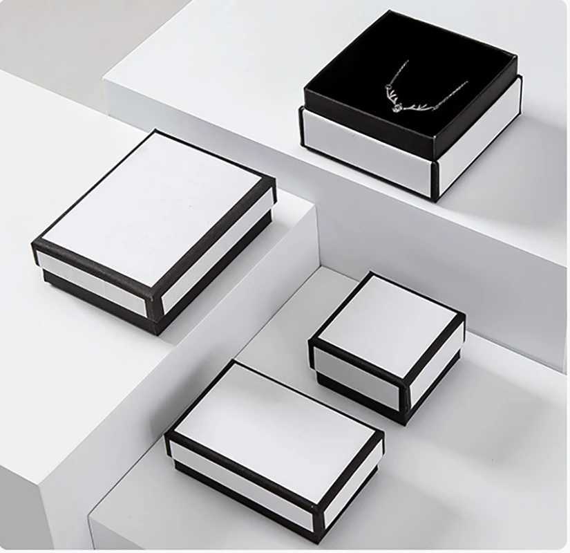 Jewelry Boxes Simple Jewelry Box Earrings Bracelet Necklace Black and White Paper Jewelry Display Valentines Day Wedding Gift Packaging Box