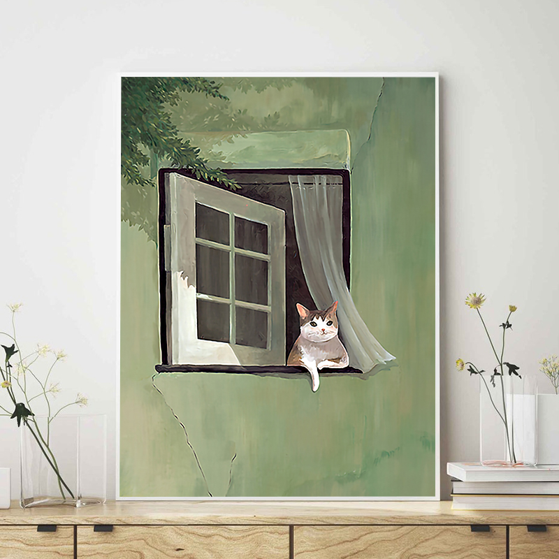 Paysage naturel vert Affiches maison maison chat animal mur art images imprimé toile peinture salon maison décoration esthétique