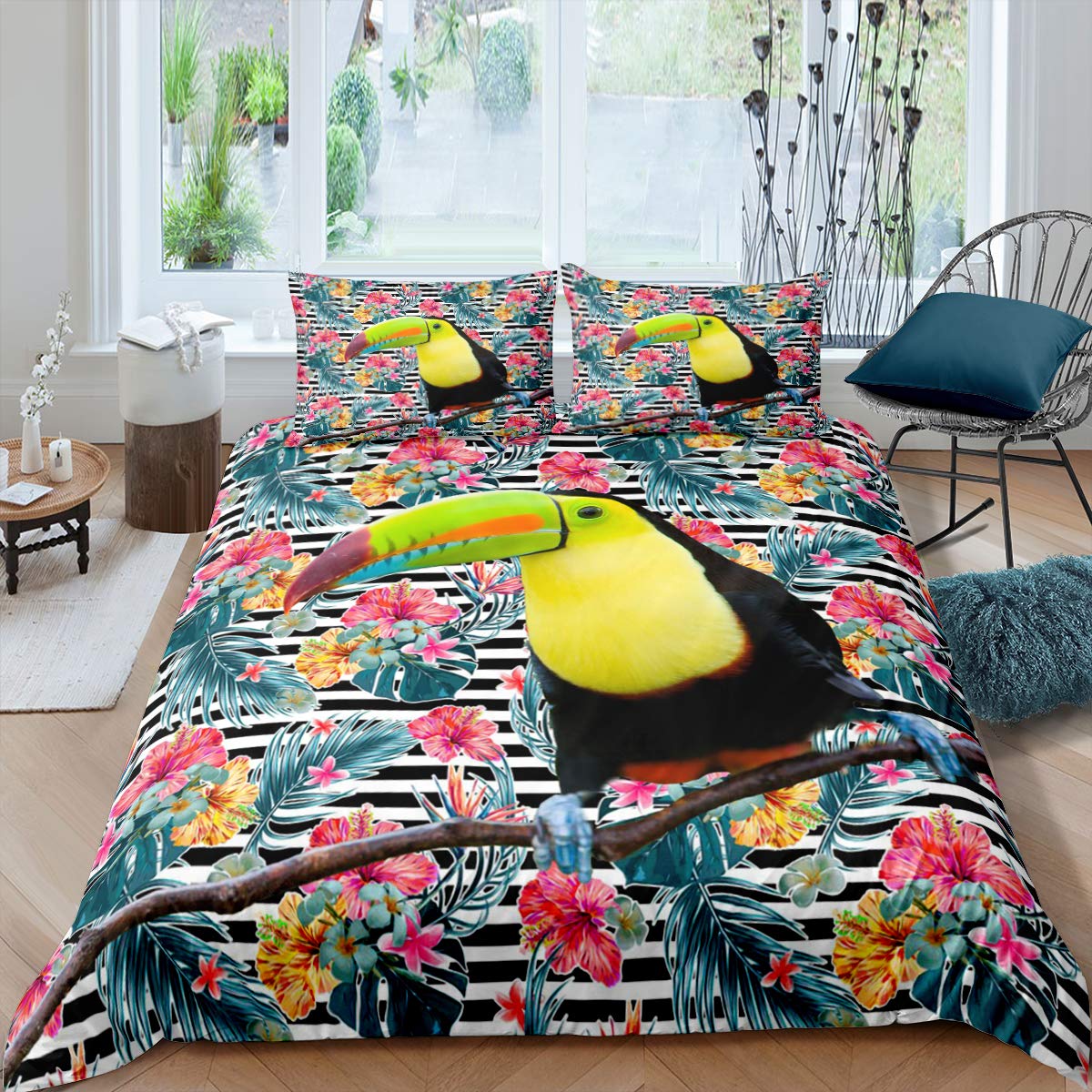 3d mignon toucan motif couvret couverture de safari animaux de safari tropicale jungle couverture de courtepointe de nature fraîche green king housse de couette pour les enfants