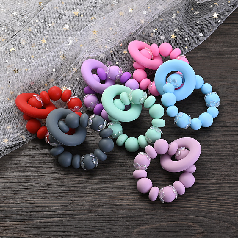 Kolorowe silikonowe okrągłe koraliki bransoletka Bransoletka grzechotka Zabawki Ząbek Ząbek Pierścień do pielęgniarstwa