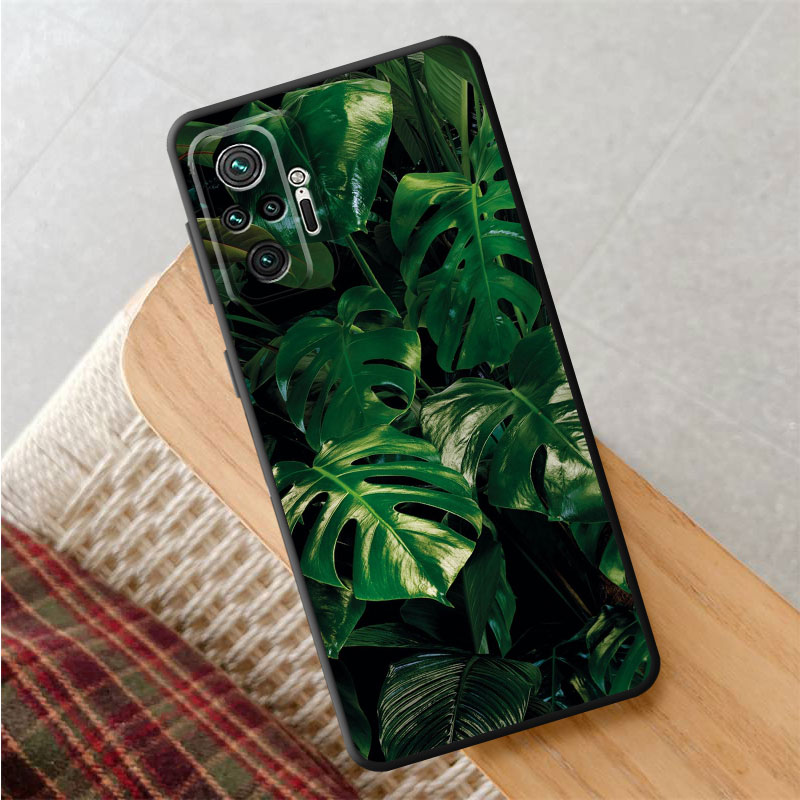 Matte Blätter Monstera Green Hülle für Xiaomi Redmi Anmerkung 11s 10 Lite 11 Pro 11t 8 7 8t 9t 12 9s 10s 9 Silikon Stoßstangenabdeckung