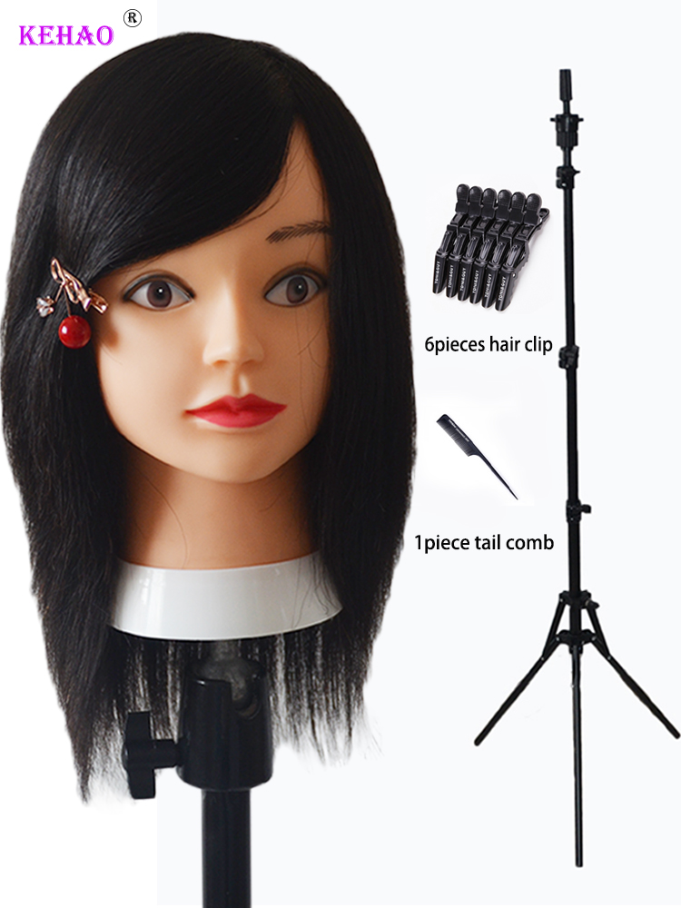 Female Mannequin Head With 100% Remy Human Hair Black For Hairdressing Apprentice Practice Training Doll Head For Hair Styling