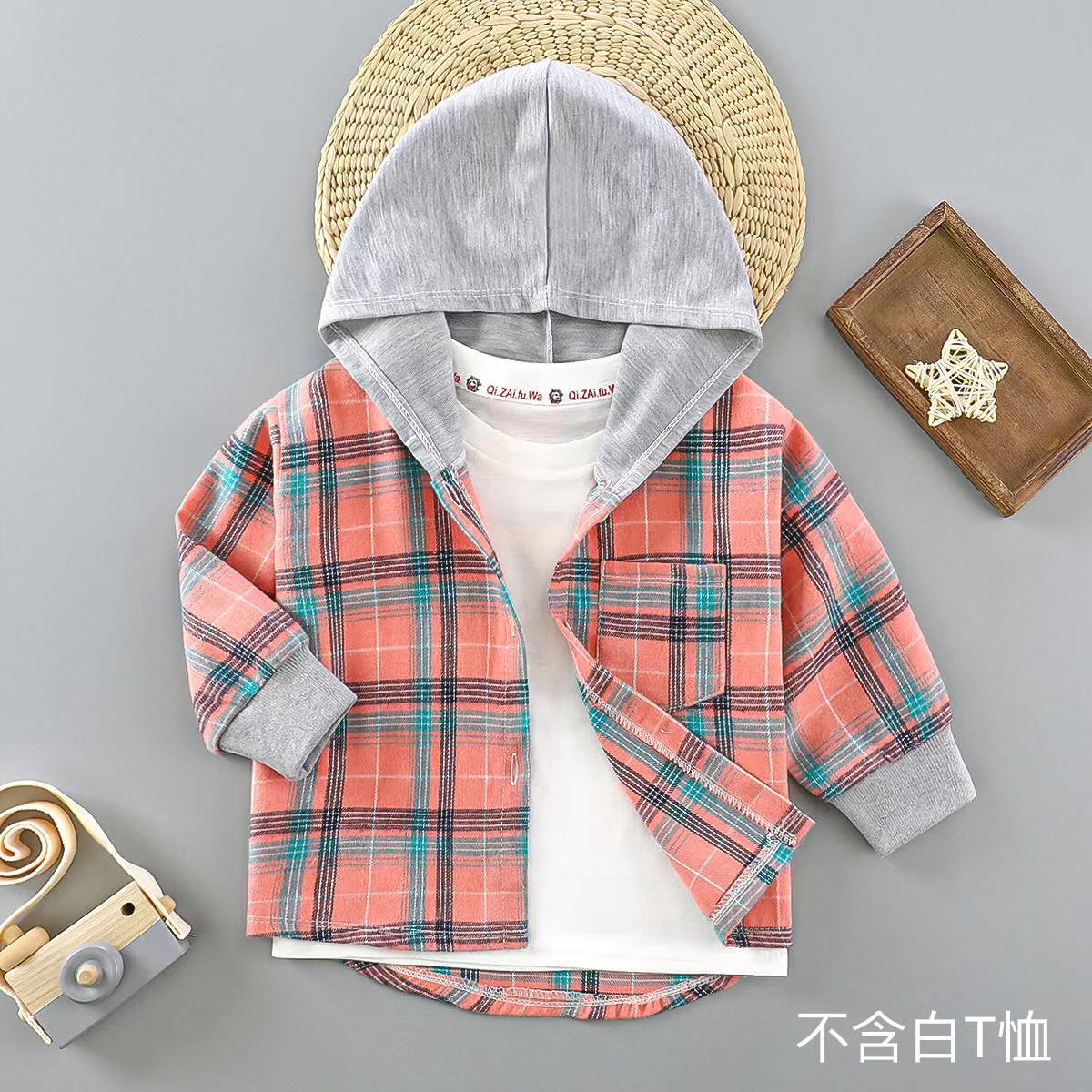 Nieuwe Baby Boys Hooded Plaid Shirs voor lente herfst grote kinderen kleding met lange mouwen klassieke stijl babymeisjes kinderen casual shirts