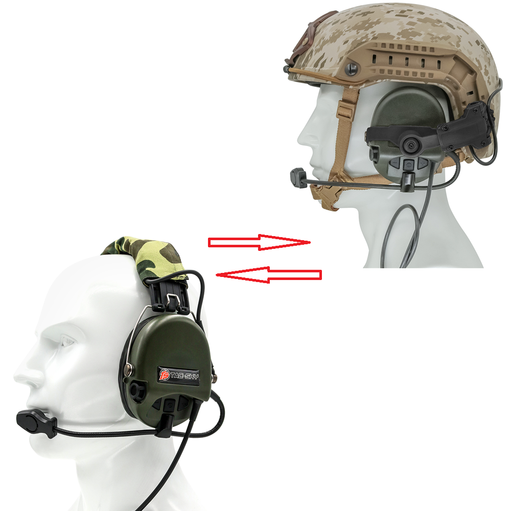 Ts tac-sky sordin tactische headset met boog railadapter en kenwood plug ptt compatibel met baofeng uv5r walkie-talkies