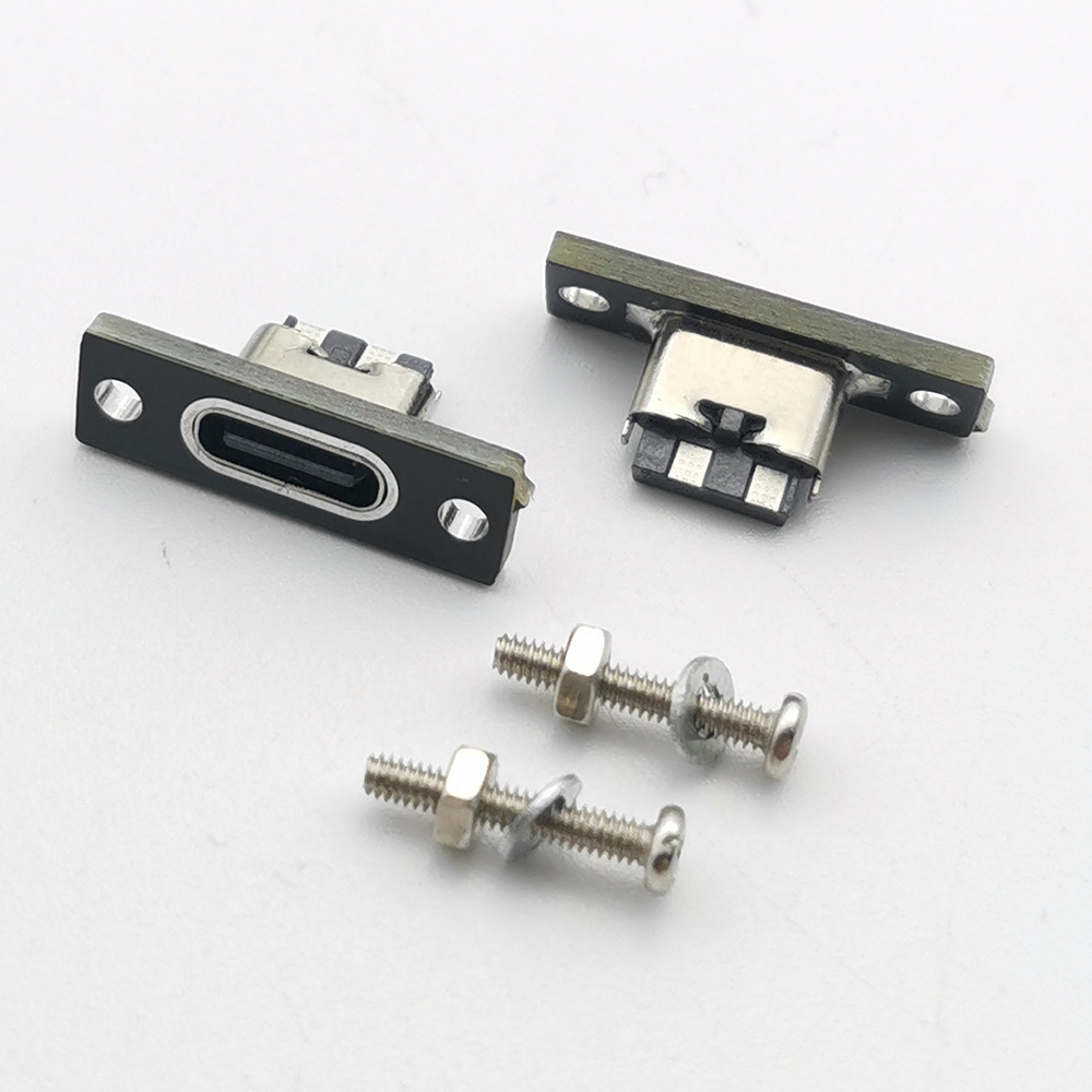 Micro USB Jack 3.1 Tipo-C 2pin 2p 4p 6p conector fêmea porta de carregamento por porta USB tipo C com placa de fixação de parafuso