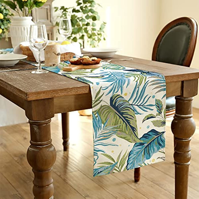 Blue Leaf Pattern Table Runner Farmhouse Style Holiday Table Runner Kitchen Dinner borddekor inomhus och utomhusdekoration